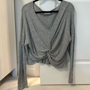Soft Ribbed Oversized Front Knot Sweater Top